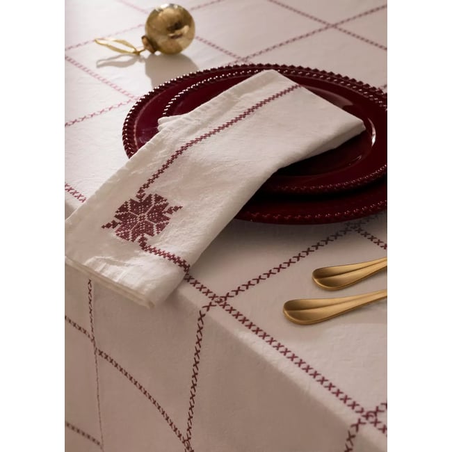 Lot de 2 serviettes de table 100 % coton avec broderie de Noël blanc <span itemprop=