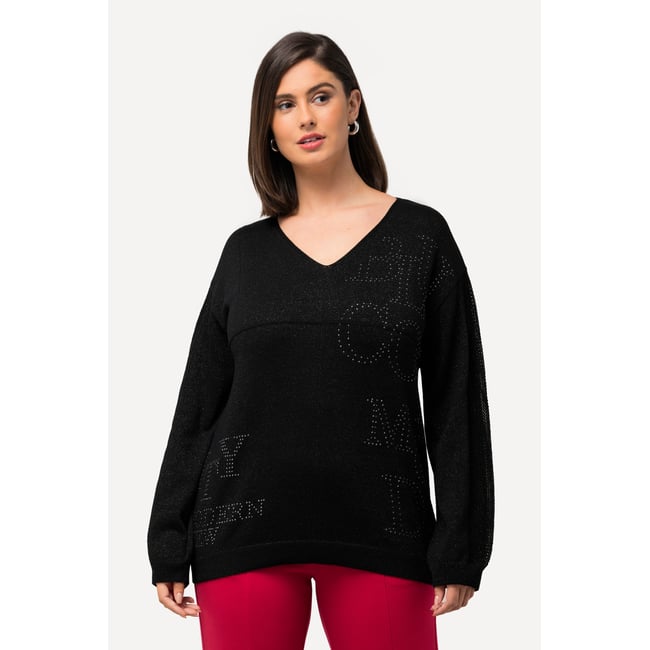 Pull à manches longues et col en V noir <span itemprop=