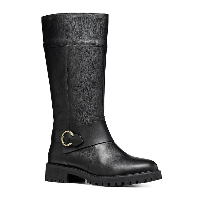 Botas Hasta La Rodilla Geox D Catria Para Mujer - Piel Brillante, Tacón 4 Cm, Cremallera, Transpirables, Talla 37 EU