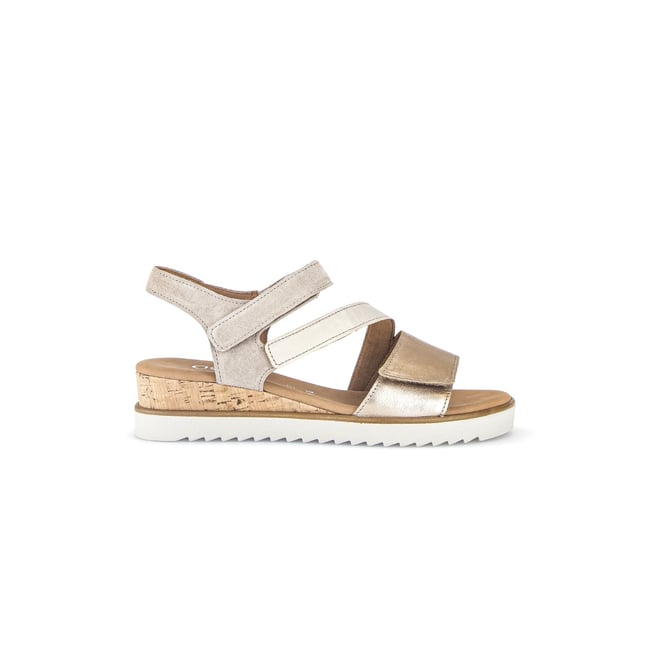Sandales en  à talon compensé beige-doré <span itemprop=
