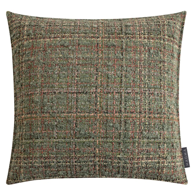 Housse de coussin jacquard chiné ELLA vert et multicolore chiné <span itemprop=