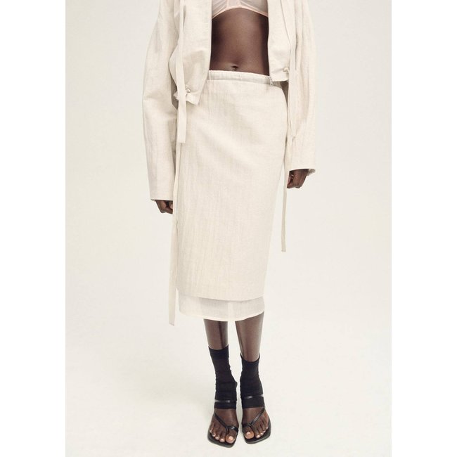 Jupe midi en lin mélangé combinée gris clair/pastel <span itemprop=