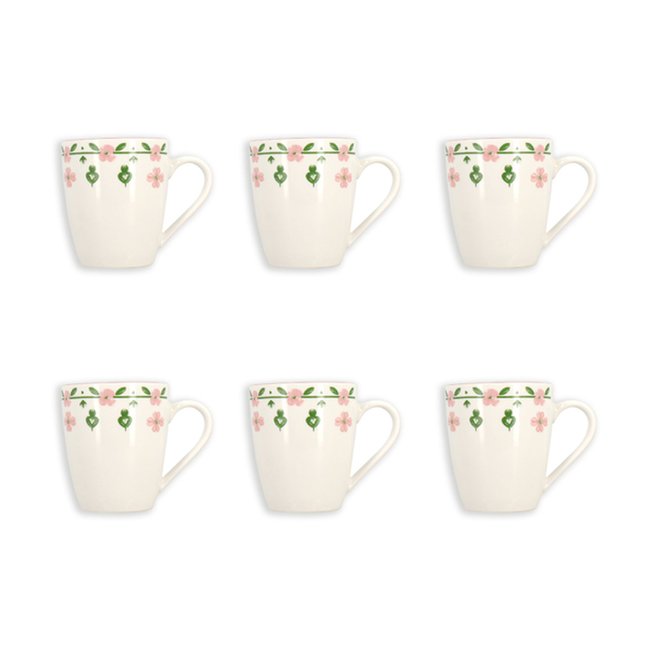 Lot de 6 mugs 36cl en porcelaine, PRIMAVERA Couleur blanc-rose <span itemprop=