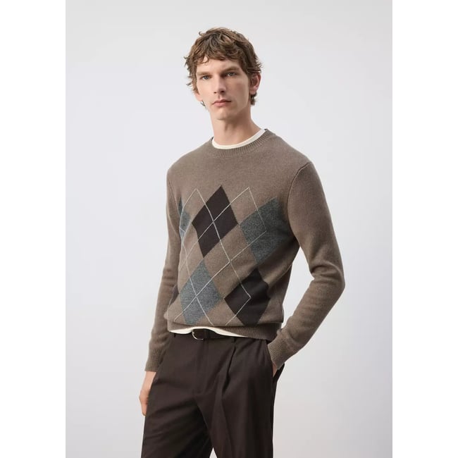 Pull-over maille laine mélangée marron moyen <span itemprop=