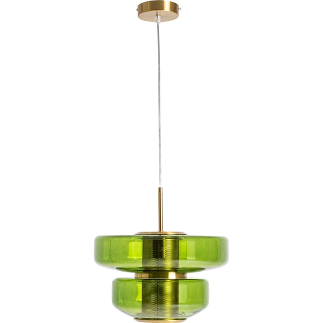 Lustre art déco en cristal finition striée Couleur vert cristal strié doré <span itemprop=