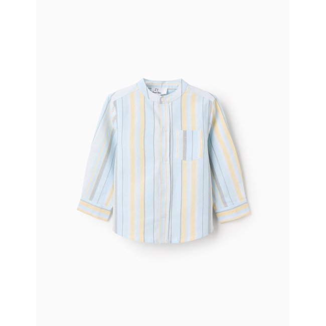Chemise à Col Mao à Rayures bleu clair <span itemprop=
