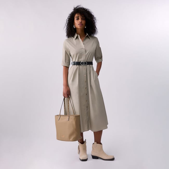 Robe midi en popeline gris <span itemprop=