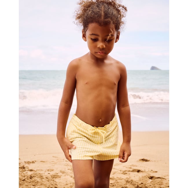 Short de maillot de bain à motif vichy gaufré VITABAYIZ jaune <span itemprop=