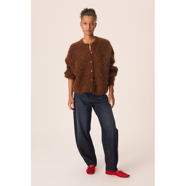 Strickjacke mit Rundhalsausschnitt aus Mohair-Mischgewebe, ALMA cognac <span itemprop=
