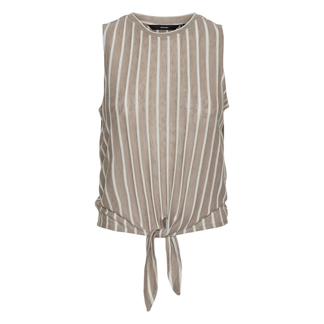 T-shirt cropped rayé à nouer rayé beige <span itemprop=