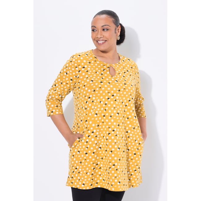 T-shirt long imprimé à pois moutarde <span itemprop=