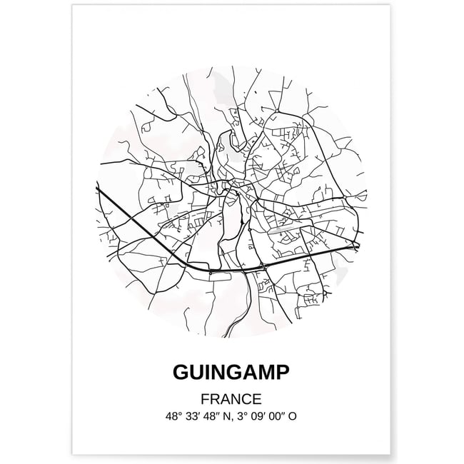 Affiche Carte Guingamp Couleur blanc <span itemprop=