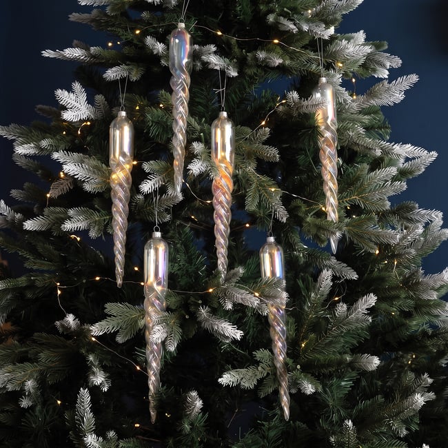 Set of 6 Icicle Baubles, grey, SO'HOME