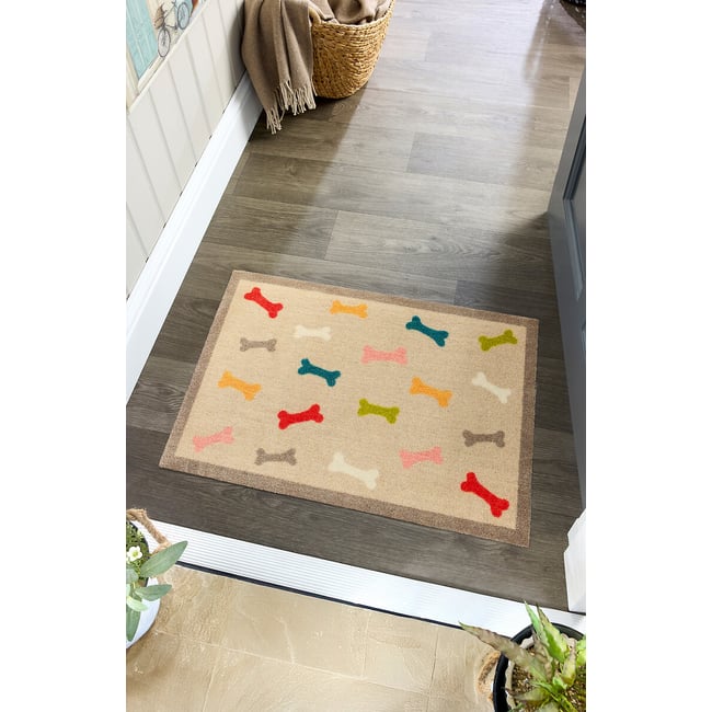 Multi Bones Stain Resistant Pet Mat 50x75cm, multi-coloured, HOWLER & SCRATCH