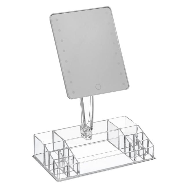 Miroir LED 14 compartiments de rangement SELENA Couleur argent <span itemprop=