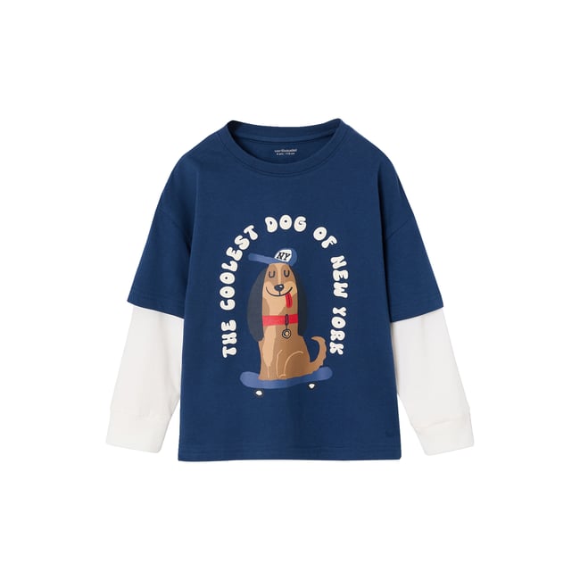 T-shirt manches longues effet superposé marine <span itemprop=