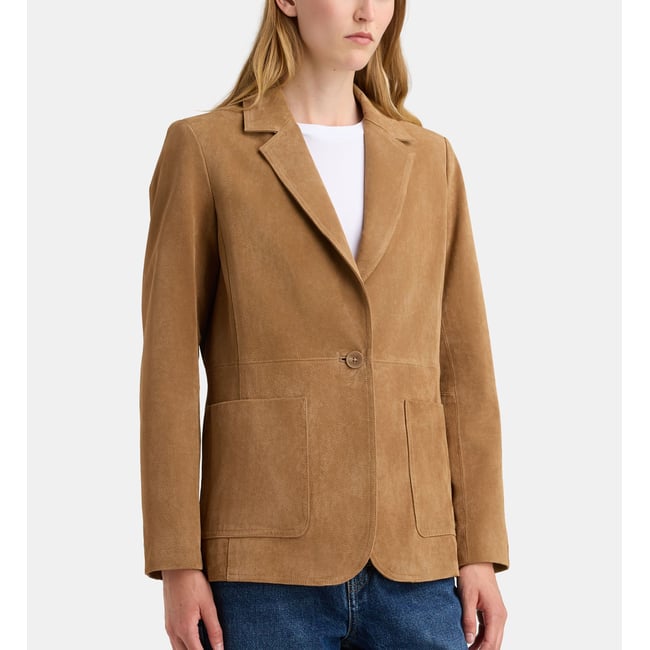 Veste droite fred daim marron <span itemprop=