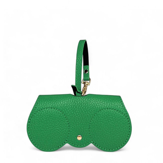 Etui à lunettes en cuir grainé PEANUT vert anglais <span itemprop=