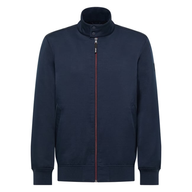 Blouson marine uni avec une coupe droite et un col montant à zip bleu foncé <span itemprop=