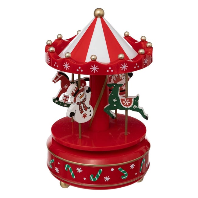 Carrousel musical père noël et bonhomme de neige Couleur rouge <span itemprop=