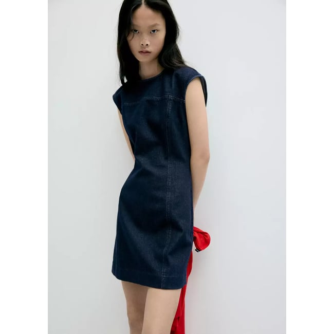 Robe en denim détail coutures bleu <span itemprop=