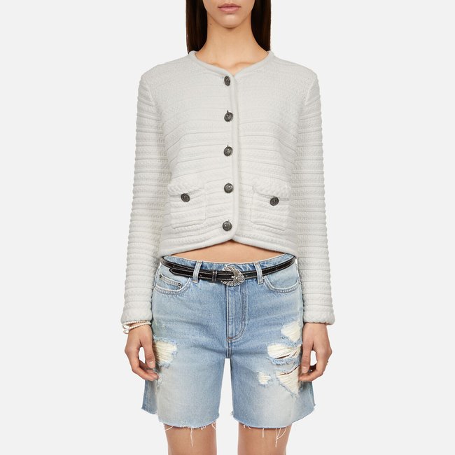 Cardigan col rond boutonné ecru <span itemprop=