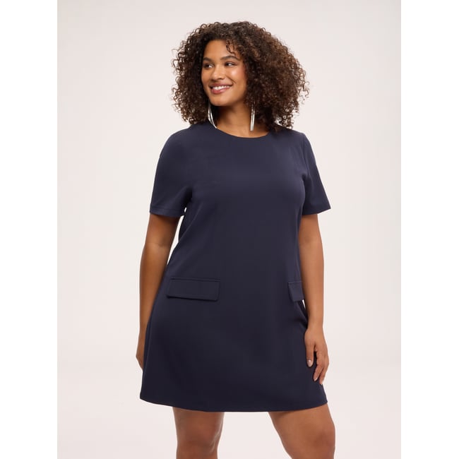 Robe courte évasée avec poches bleu <span itemprop=