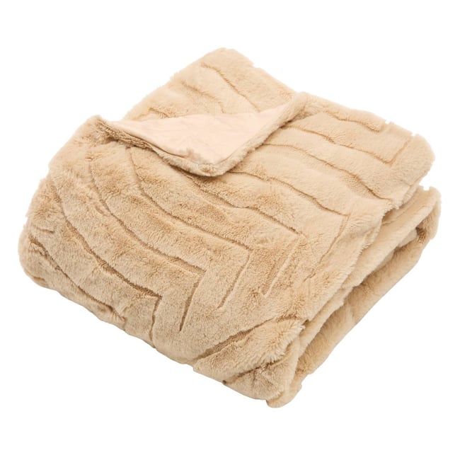 Plaid en imitation fourrure ARKA beige lin <span itemprop=
