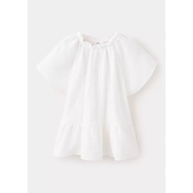 T-shirt 100 % coton et dentelle blanc cassé <span itemprop=