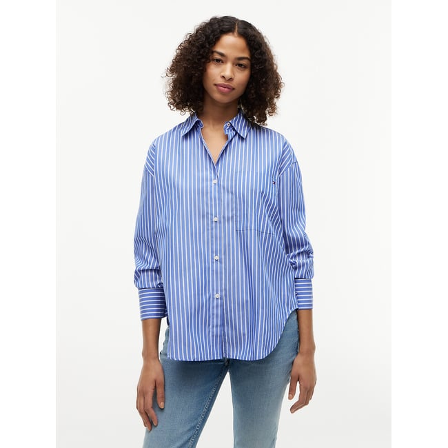 Chemise en popeline à rayures rayé bleu/blanc <span itemprop=