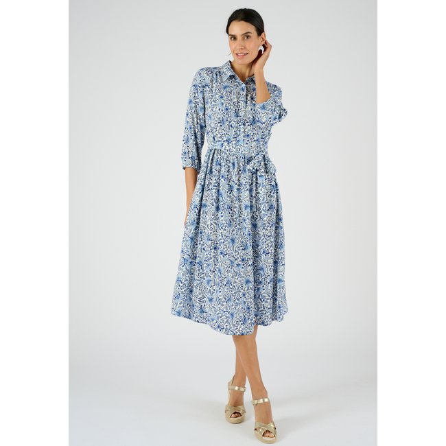 Robe fibres pure viscose Lenzing(TM) bleu fleuri <span itemprop=
