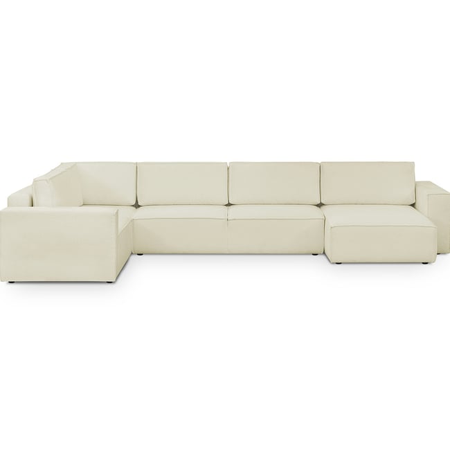 Canapé d'angle gauche convertible 8 places en tissu bouclé - HARPER MOD Couleur ecru <span itemprop=