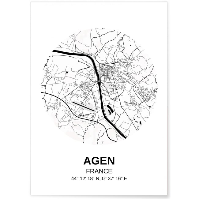 Affiche Carte Agen Couleur blanc <span itemprop=