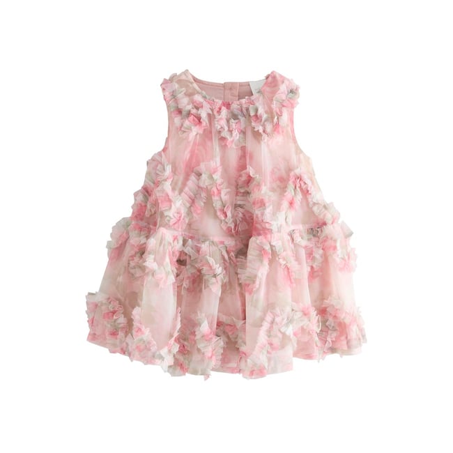 Robe en tulle sans manches à fleurs rose <span itemprop=