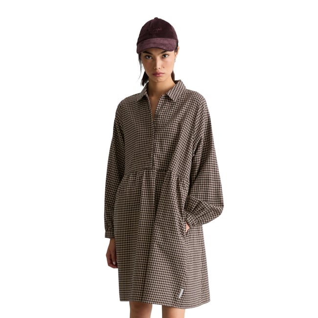Robe chemise coupe classique en flanelle de coton bio à carreaux noir <span itemprop=