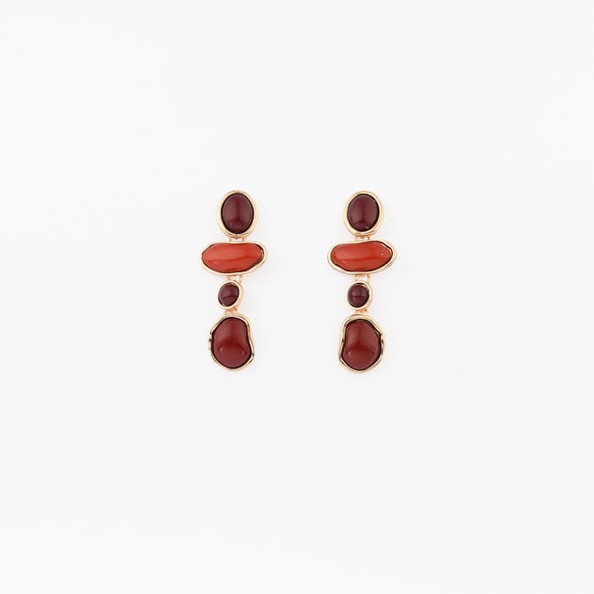 Boucles d'oreilles à cabochons bordeaux rouge <span itemprop=