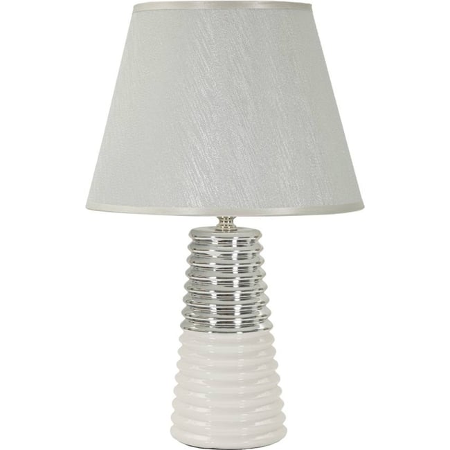 Lampe à poser en céramique striée GLAM Couleur blanc et argent <span itemprop=