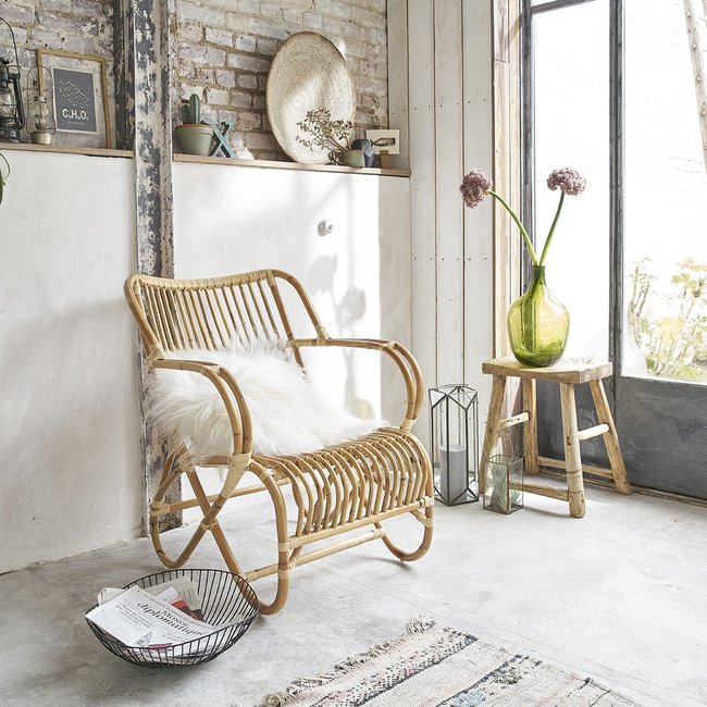 Fauteuil en rotin naturel vintage  PAOLA Couleur naturel <span itemprop=