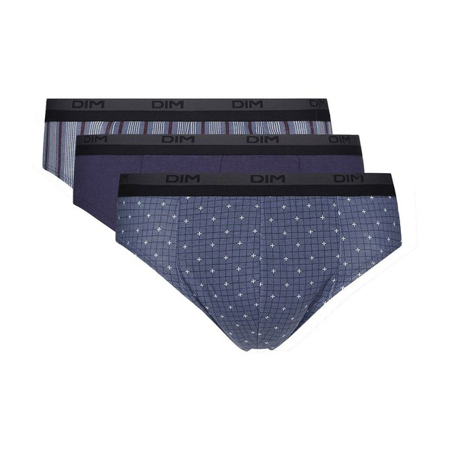 Pack of 3 Briefs in Cotton, blue print, DIM