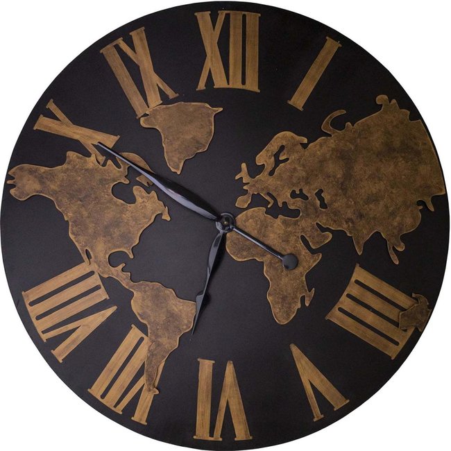 Pendule ronde en fer Mappemonde 120 cm Couleur noir <span itemprop=