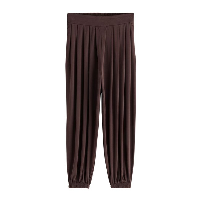 Pantalon bouffant soyeux plissé marron chocolat <span itemprop=