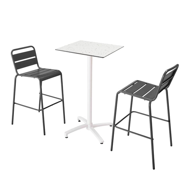 Ensemble table inclinable en hpl avec chaises hautes en métal, OPERA gris anthracite <span itemprop=