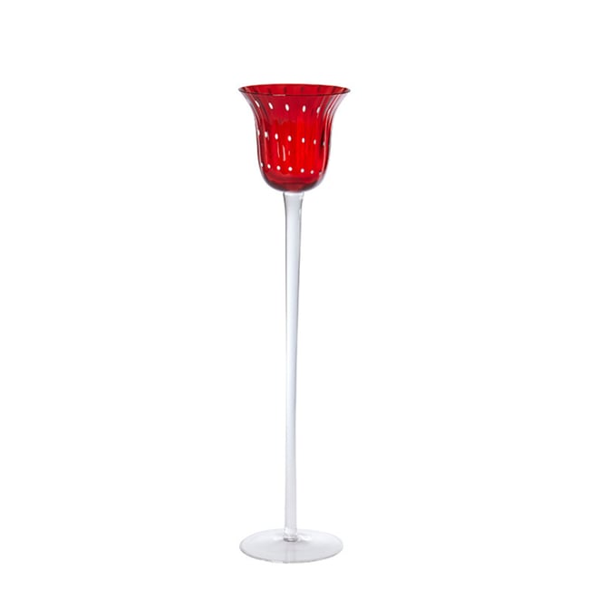 Photophore décoratif en verre soufflé H35 NOËL Couleur rouge <span itemprop=
