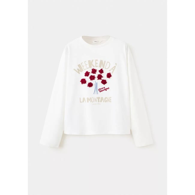 T-shirt en coton avec imprimé floral et message blanc cassé <span itemprop=