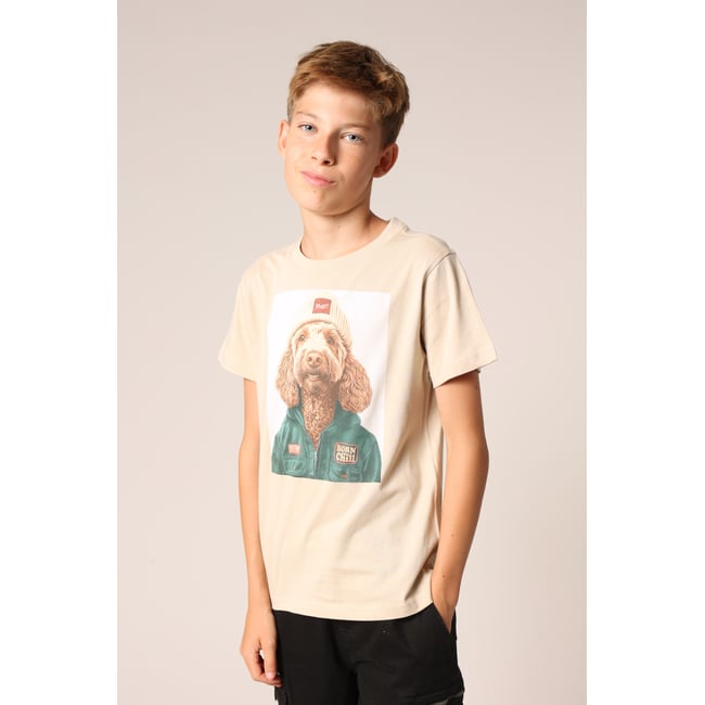T-shirt garçon 100% coton imprimé amusant CABO beige clair <span itemprop=