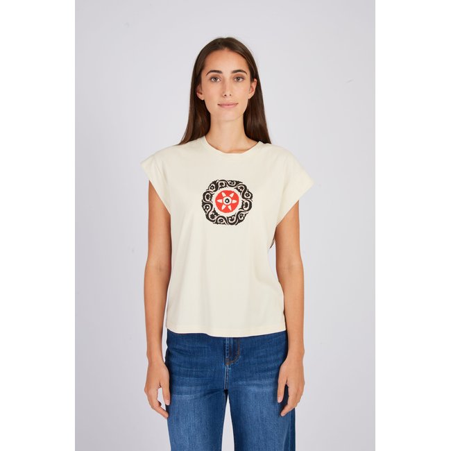Tee shirt brodé ZALAMA beige <span itemprop=