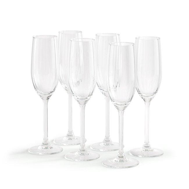 Lote de 6 copas flauta de cristal plisado, Pliso transparente <span itemprop=