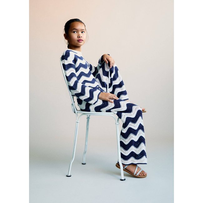 Pantalon en maille ajourée zigzag bleu encre <span itemprop=