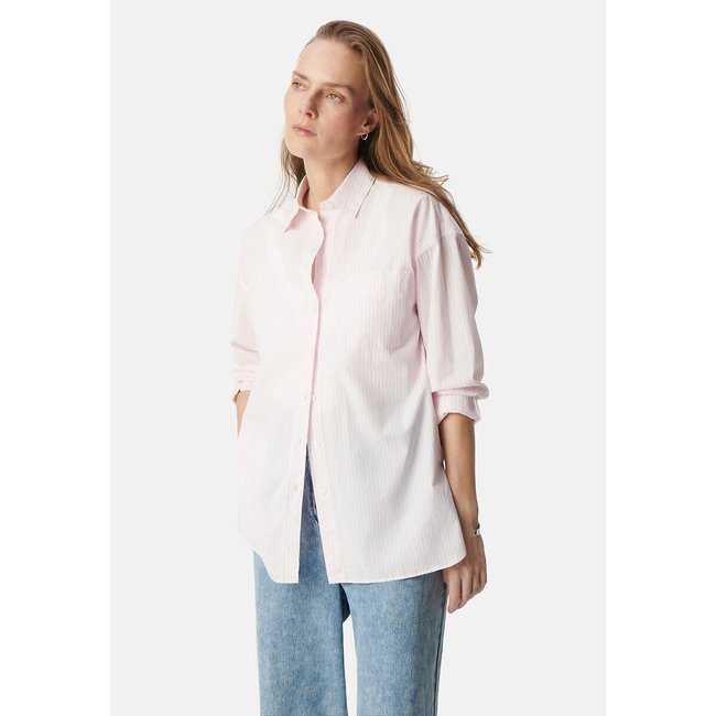 Camisa amplia de rayas, manga larga rosa pálido <span itemprop=