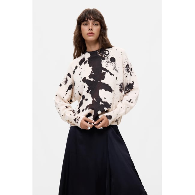 Pull à imprimé animal beige <span itemprop=
